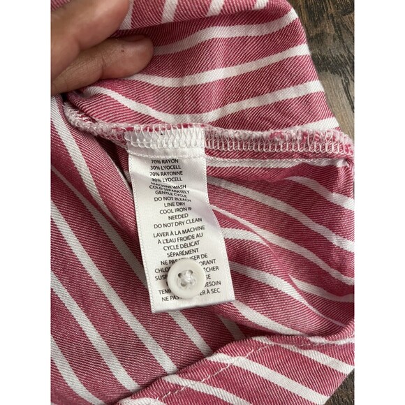 BeachLunchLounge Salmon/Pink Striped Button Down Collared Flared Sleeve Shirt XS - Picture 8 of 12